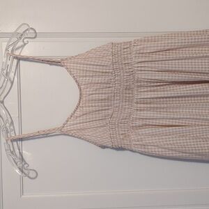 Pink Peach Light Gingham Sundress Empire Waist Pockets Spaghetti Straps Small